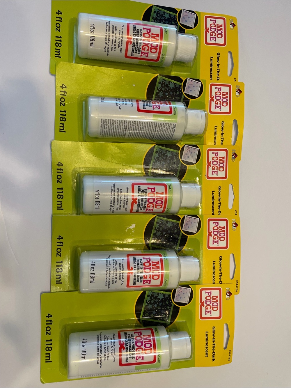 Plaid Mod Podge Glow-In-The-Dark-4oz. Luminescent. Lot of 5.